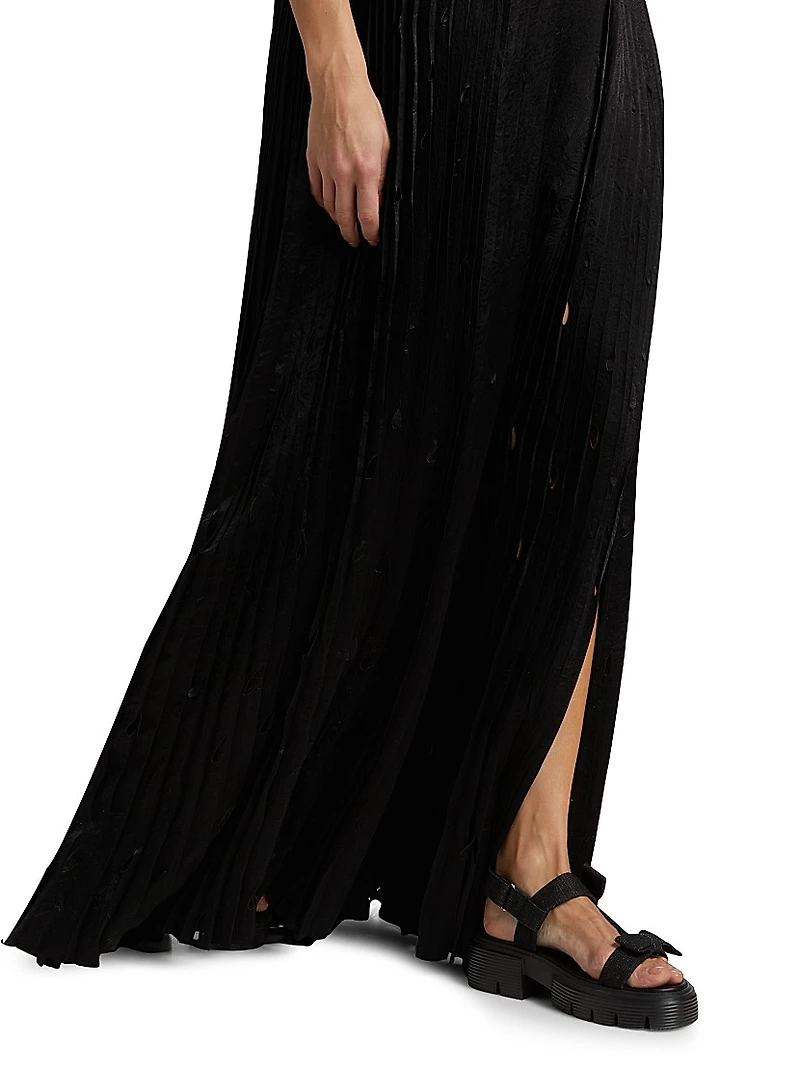 Satin Pleated Trapeze Gown