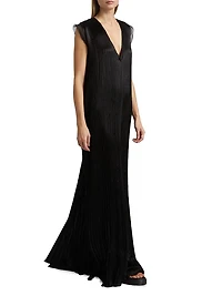 Satin Pleated Trapeze Gown