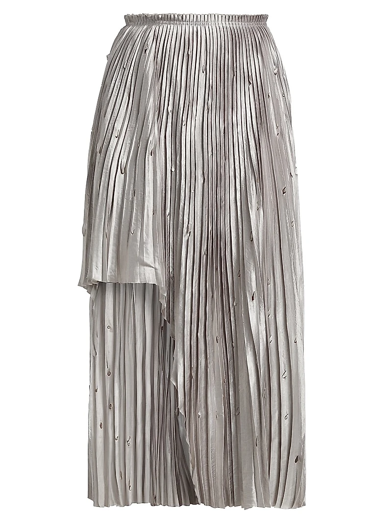 Metallic Pleated Laser-Cut Midi-Skirt
