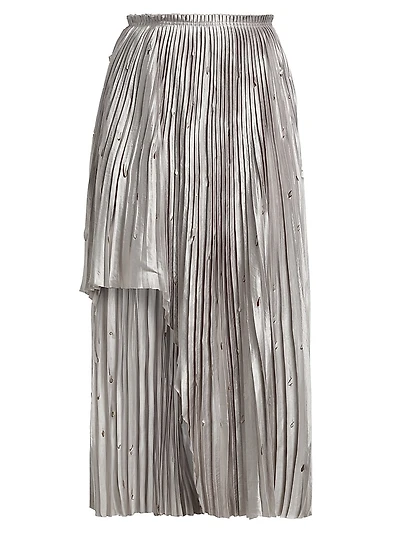 Metallic Pleated Laser-Cut Midi-Skirt