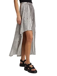 Metallic Pleated Laser-Cut Midi-Skirt