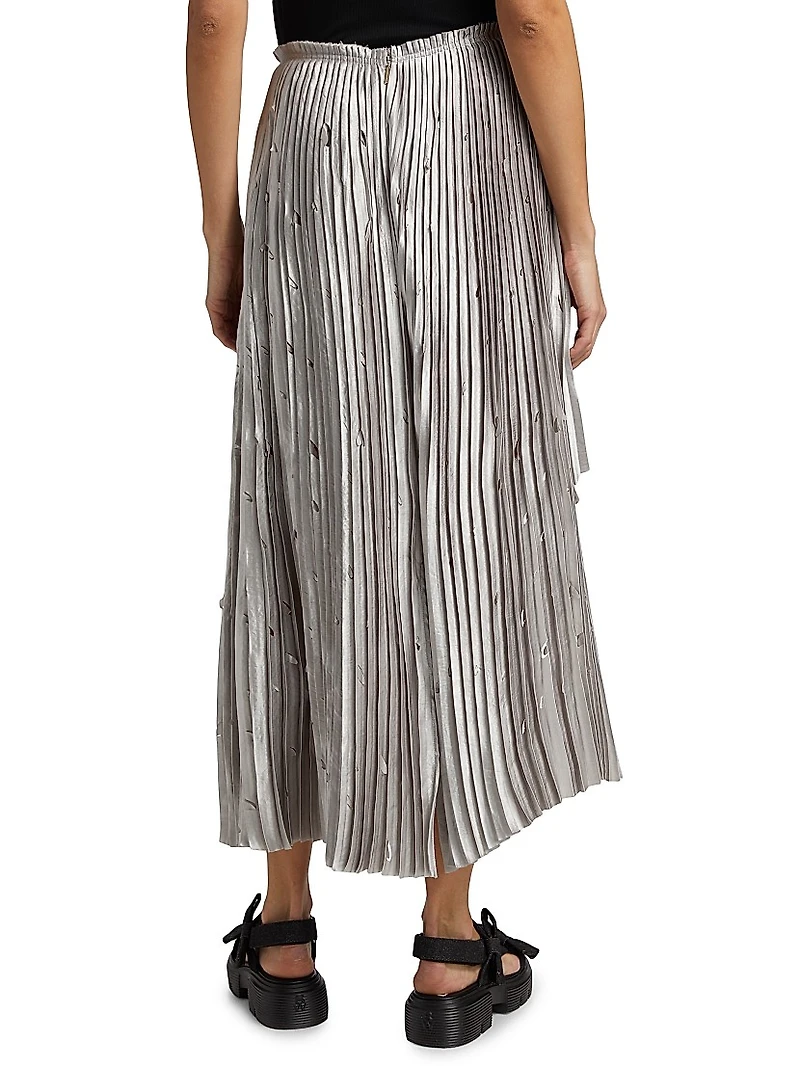 Metallic Pleated Laser-Cut Midi-Skirt