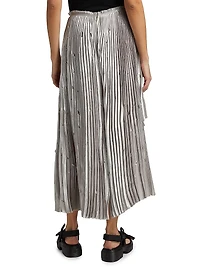 Metallic Pleated Laser-Cut Midi-Skirt