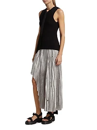 Metallic Pleated Laser-Cut Midi-Skirt