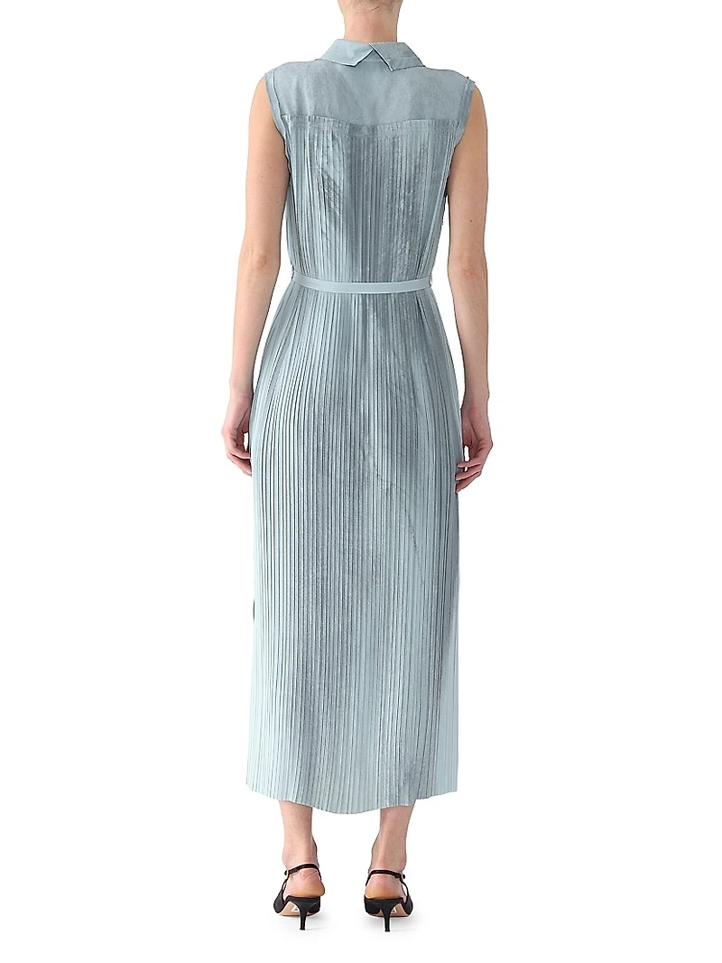 Pleated Georgette Sleeveless Shirtdress