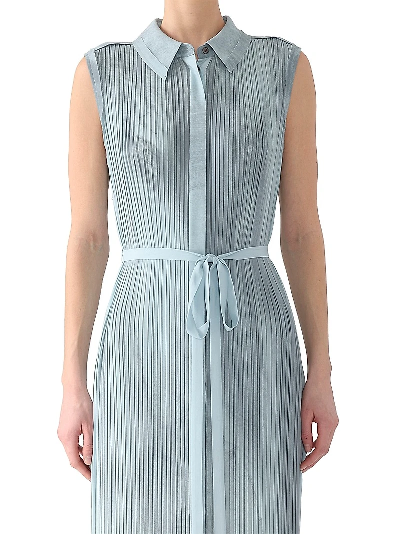 Pleated Georgette Sleeveless Shirtdress