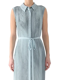 Pleated Georgette Sleeveless Shirtdress