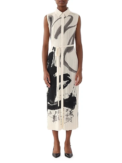 Artwork Pleated Shirtdress