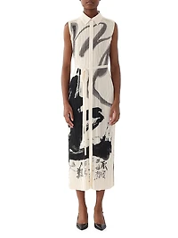Artwork Pleated Shirtdress
