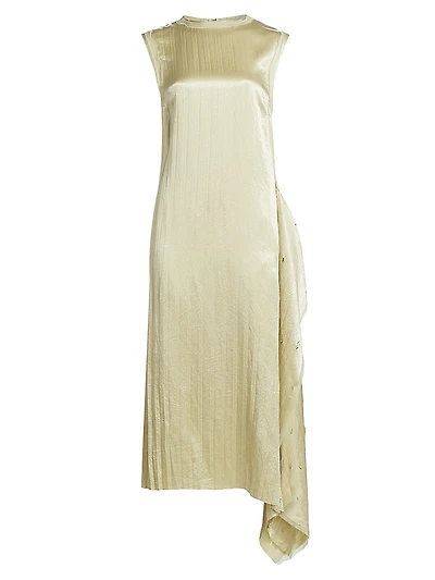 Crinkled Satin Laser-Cut Shift Dress