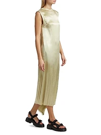 Crinkled Satin Laser-Cut Shift Dress
