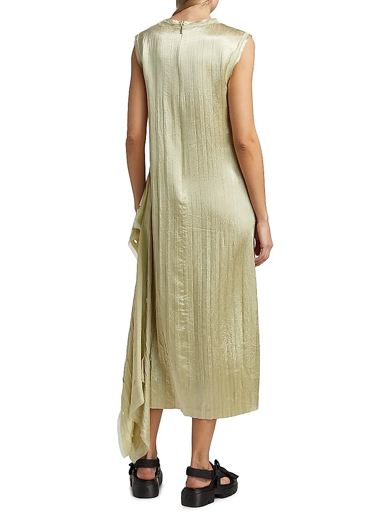 Crinkled Satin Laser-Cut Shift Dress