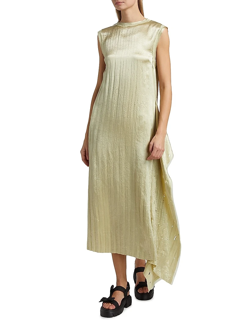 Crinkled Satin Laser-Cut Shift Dress