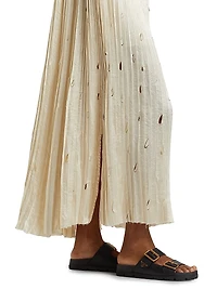 Satin Pleated Laser-Cut Trapeze Dress