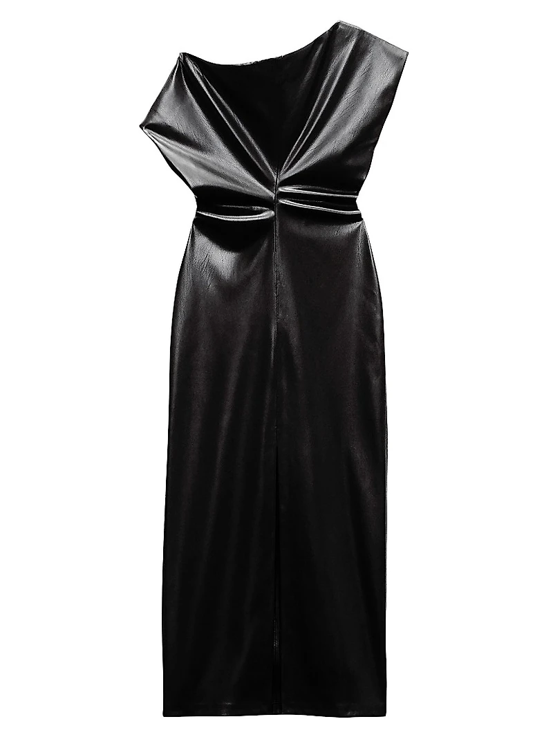 Eleanor One-Shoulder Vegan Leather Midi-Dress