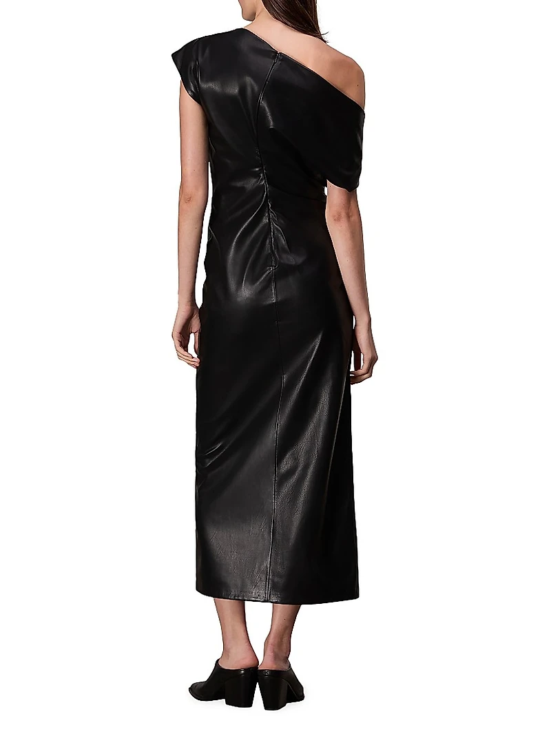 Eleanor One-Shoulder Vegan Leather Midi-Dress