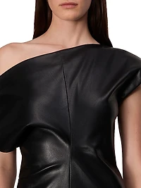 Eleanor One-Shoulder Vegan Leather Midi-Dress