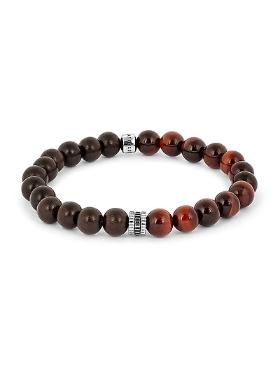 Gear Trio Sterling Silver & Tiger Eye Beaded Bracelet