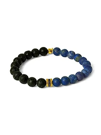 Gear Trio 18K Yellow Gold-Plated Sterling Silver Lapis & Lava Bead Beaded Bracelet