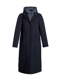 Long Wool Blend Hooded Puffer