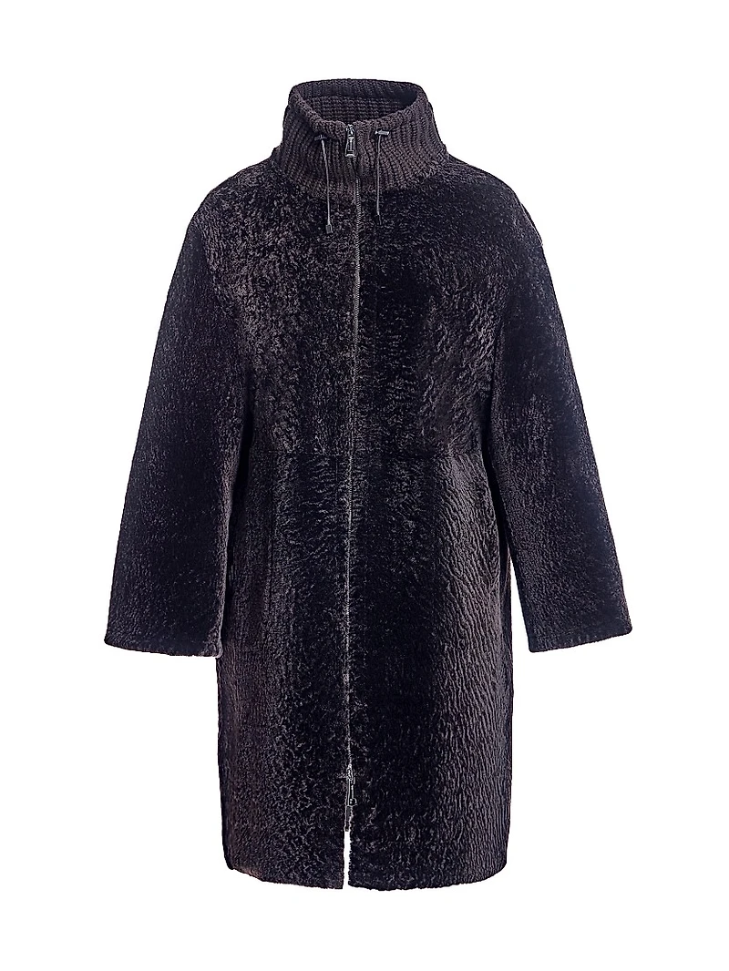 Shearling Jacket with Knit Collar