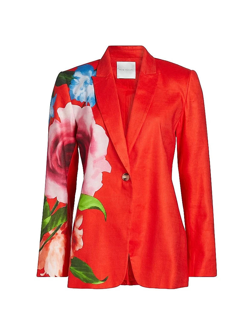 The Simone Floral Linen-Blend Single-Breasted Blazer