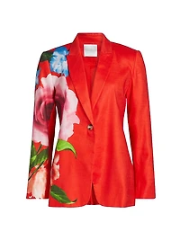 The Simone Floral Linen-Blend Single-Breasted Blazer