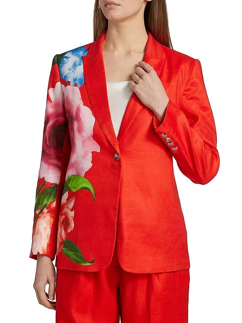 The Simone Floral Linen-Blend Single-Breasted Blazer