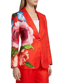 The Simone Floral Linen-Blend Single-Breasted Blazer