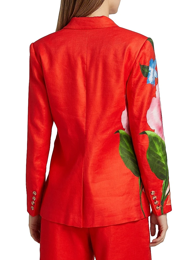 The Simone Floral Linen-Blend Single-Breasted Blazer