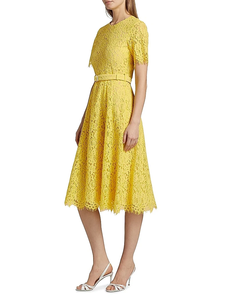 The Lex Belted Lace Midi-Dress