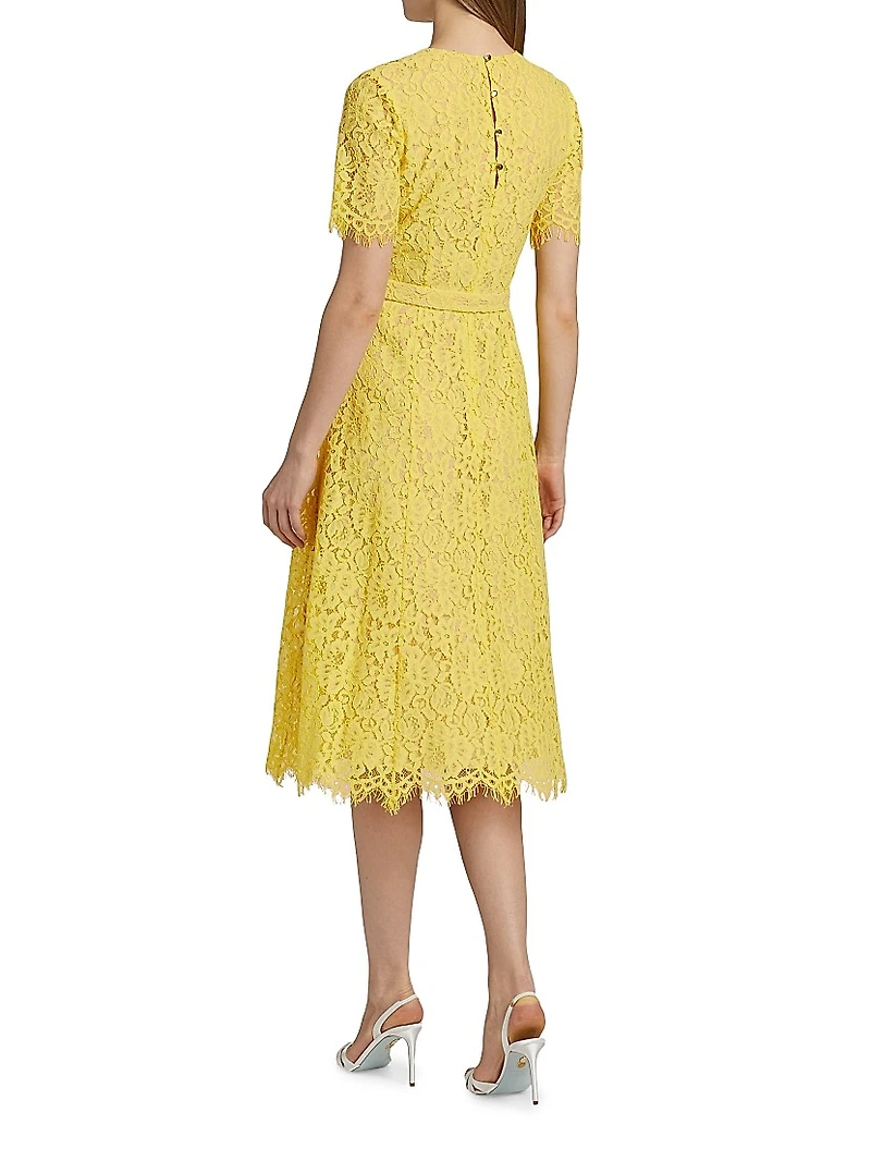 The Lex Belted Lace Midi-Dress