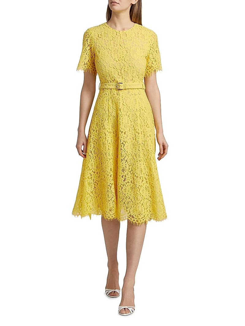 The Lex Belted Lace Midi-Dress