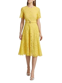 The Lex Belted Lace Midi-Dress