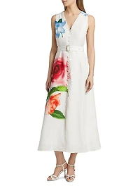 The Luella Spring Memory Floral Linen-Blend Midi Dress