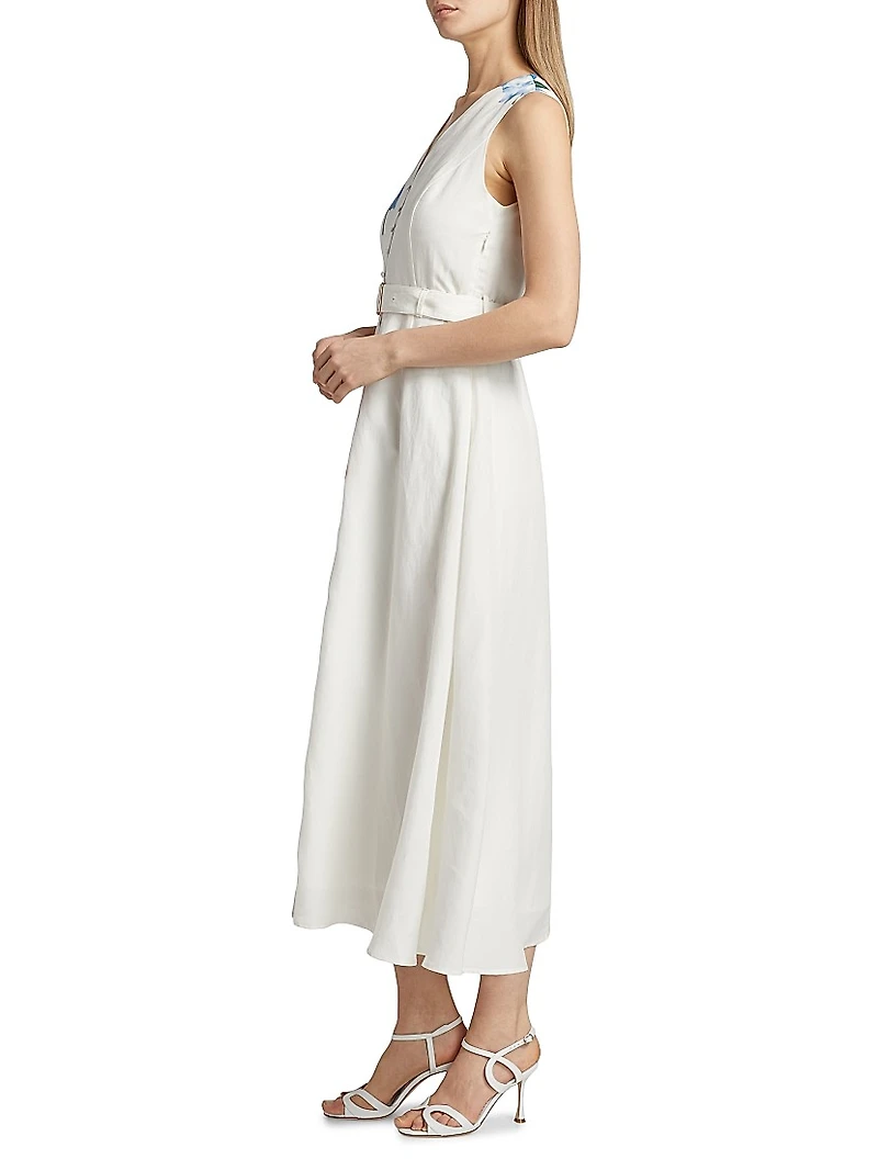 The Luella Spring Memory Floral Linen-Blend Midi Dress