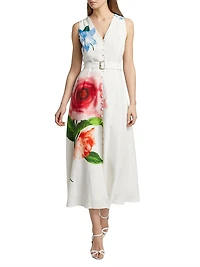 The Luella Spring Memory Floral Linen-Blend Midi Dress