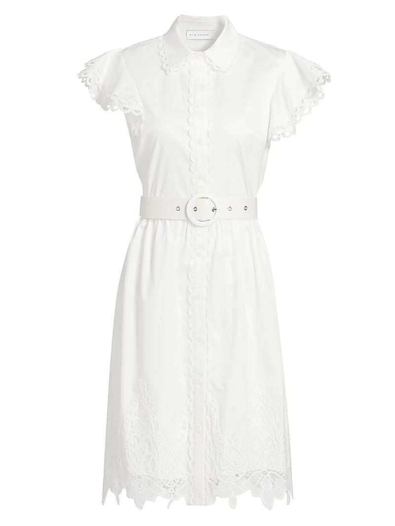 The Sloane Belted Lace-Trimmed Cotton Shirtdress