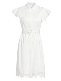 The Sloane Belted Lace-Trimmed Cotton Shirtdress