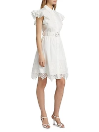 The Sloane Belted Lace-Trimmed Cotton Shirtdress