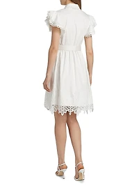 The Sloane Belted Lace-Trimmed Cotton Shirtdress
