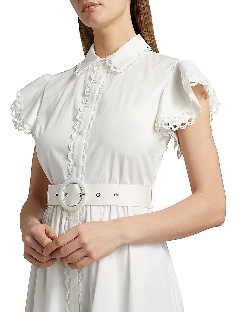 The Sloane Belted Lace-Trimmed Cotton Shirtdress