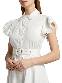 The Sloane Belted Lace-Trimmed Cotton Shirtdress