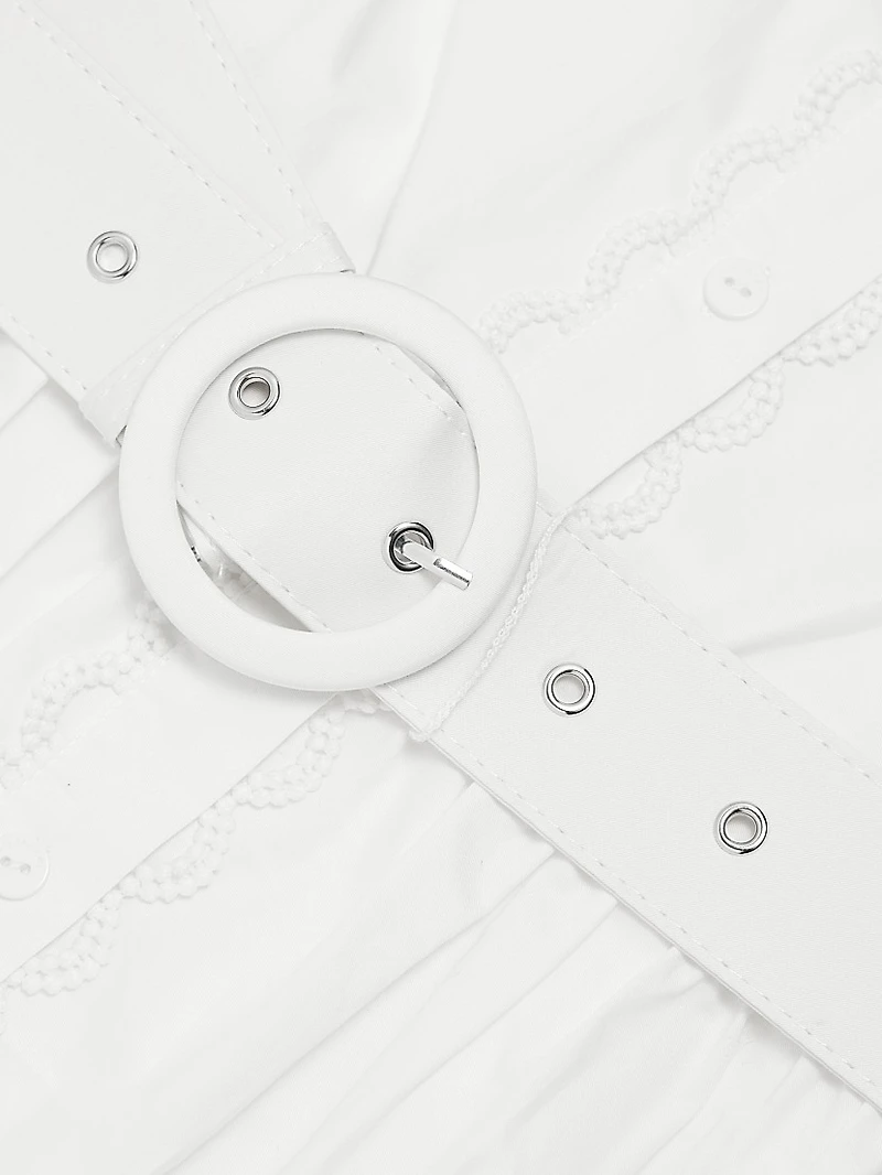 The Sloane Belted Lace-Trimmed Cotton Shirtdress
