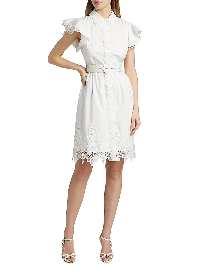 The Sloane Belted Lace-Trimmed Cotton Shirtdress