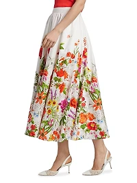 The Juliana Sky Jardin Floral Cotton Poplin Midi-Skirt