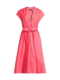Techno Poplin Tie-Waist A-Line Midi-Dress