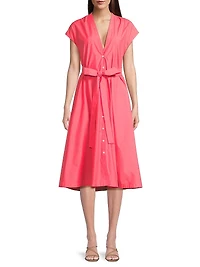 Techno Poplin Tie-Waist A-Line Midi-Dress