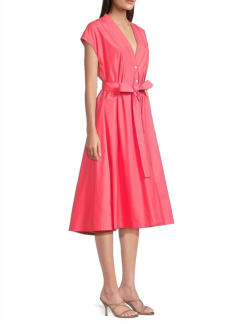 Techno Poplin Tie-Waist A-Line Midi-Dress