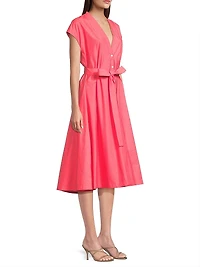 Techno Poplin Tie-Waist A-Line Midi-Dress